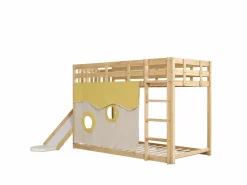 Hauss Spole Litera infantil 90x200cm con escalera, cortinas y tobogán - Madera de pino y MDF - Color natural Color natural claro Outlet