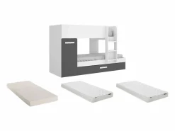 Vente-unique Litera nido y armario 3 x 90 x 190 cm blanco y antracita con colchón ANTHONY Gris antracita / Blanco Outlet