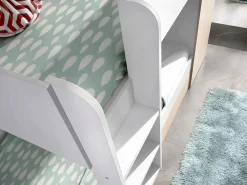 Vente-unique Litera nido y armario 3 x 90 x 190 cm blanco y natural con colchón. ANTHONY Color natural claro / Blanco