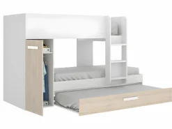 Vente-unique Litera nido y armario 3 x 90 x 190 cm blanco y natural con colchón. ANTHONY Color natural claro / Blanco