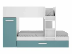 Vente-unique Litera nido y armario 3 x 90 x 190 cm blanco natural y azul con colchón ANTHONY Azul turquesa / Blanco Hot