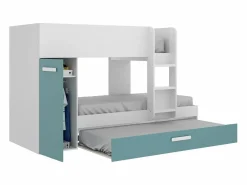 Vente-unique Litera nido y armario 3 x 90 x 190 cm blanco natural y azul con colchón ANTHONY Azul turquesa / Blanco Hot