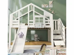 Litera para niños - con escalera de almacenamiento y tobogán - cama de cabina 2 x 90 x 200 cm - Pin + MDF -^DripeX