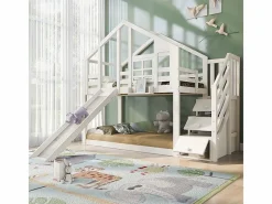 Litera para niños - con escalera de almacenamiento y tobogán - cama de cabina 2 x 90 x 200 cm - Pin + MDF -^DripeX