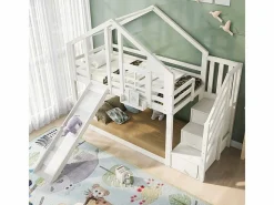 Litera para niños - con escalera de almacenamiento y tobogán - cama de cabina 2 x 90 x 200 cm - Pin + MDF -^DripeX