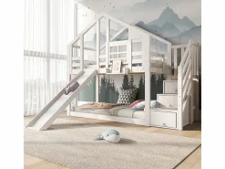 Litera para niños - con escalera de almacenamiento y tobogán - cama de cabina 2 x 90 x 200 cm - Pin + MDF -^DripeX