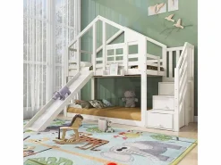 Litera para niños - con escalera de almacenamiento y tobogán - cama de cabina 2 x 90 x 200 cm - Pin + MDF -^DripeX