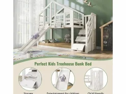 Litera para niños - con escalera de almacenamiento y tobogán - cama de cabina 2 x 90 x 200 cm - Pin + MDF -^DripeX