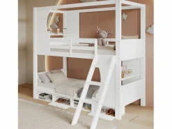 KOMHTOM Cama Litera|Litera para niños 90 x 200 cm, con barreras de seguridad, mesa, zapatero, escalera inclinada,