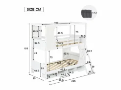 KOMHTOM Cama Litera|Litera para niños 90 x 200 cm, con barreras de seguridad, mesa, zapatero, escalera inclinada,