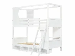 KOMHTOM Cama Litera|Litera para niños 90 x 200 cm, con barreras de seguridad, mesa, zapatero, escalera inclinada,