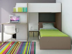 Vente-unique Litera rinconera 2 x 90 x 190 cm con escritorio gris blanco y rosa + colchón - SAMUEL Gris claro / Rosa palo Online