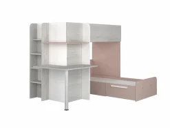 Vente-unique Litera rinconera 2 x 90 x 190 cm con escritorio gris blanco y rosa + colchón - SAMUEL Gris claro / Rosa palo Online