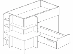Vente-unique Cama Litera|Litera rinconera 2 x 90 x 190 cm con escritorio gris blanco y negro + colchón - SAMUEL