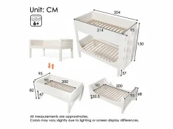 Litera separable 90x200 cm con escalera y somier de láminas, blanca - sin colchón^OKWISH Clearance