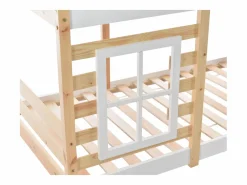 Litera tipo cabina de pino macizo con barreras anticaída y escalera de almacenamiento - 90x200 cm - natural y blanco^ModernLuxe Sale
