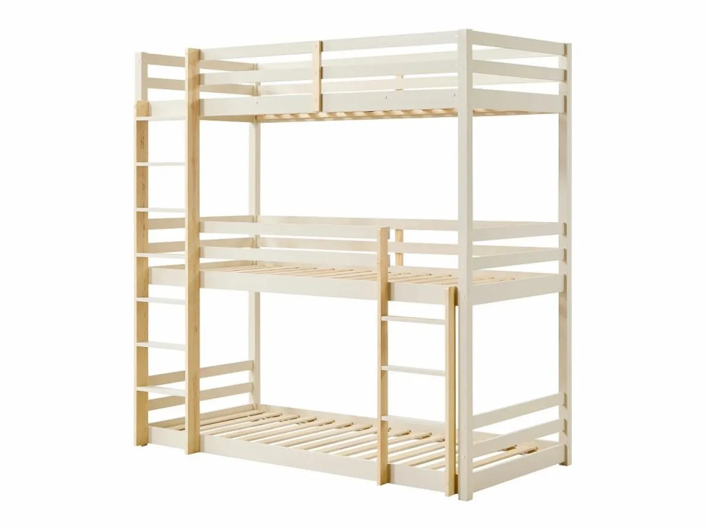 Vente-unique Cama Litera|Litera triple 3 x 90 x 200 cm madera de pino y natural - VAGAR