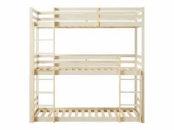 Vente-unique Cama Litera|Litera triple 3 x 90 x 200 cm madera de pino y natural - VAGAR