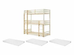 Litera triple 3 x 90 x 200 cm madera de pino y natural con colchón - VAGAR^Vente-unique Hot