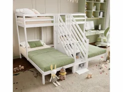 Litera 90x200 cm - 3 plazas - escalera con almacenamiento - con 4 cajones - con barandilla -^ModernLuxe Discount