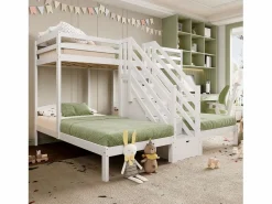 Litera 90x200 cm - 3 plazas - escalera con almacenamiento - con 4 cajones - con barandilla -^ModernLuxe Discount
