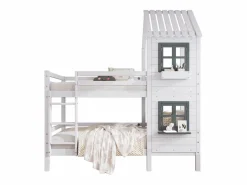 ModernLuxe Litera 90x200 cm de madera maciza - con somier de láminas - Blanco y Gris Gris / Blanco New