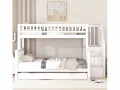Hauss Spole Litera 90x200 cm y 140x200 cm con cama nido 90x190 cm - Escalera de almacenaje - Madera blanca Blanco Sale