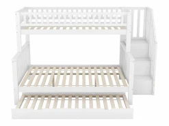 Hauss Spole Litera 90x200 cm y 140x200 cm con cama nido 90x190 cm - Escalera de almacenaje - Madera blanca Blanco Sale