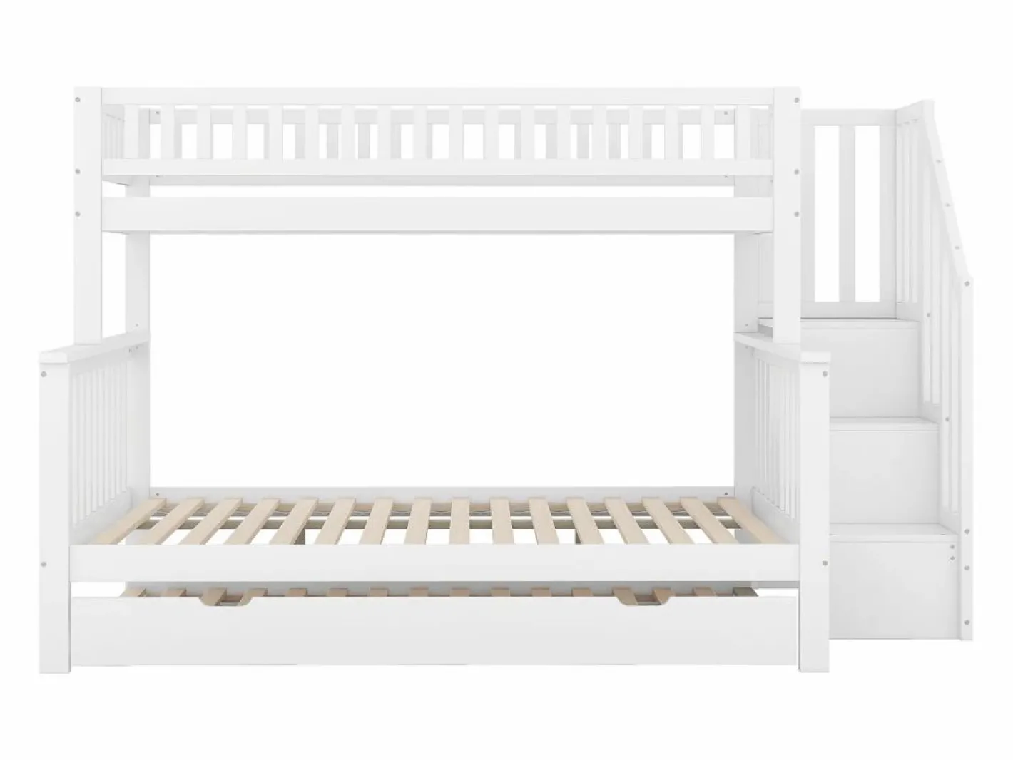 Hauss Spole Litera 90x200 cm y 140x200 cm con cama nido 90x190 cm - Escalera de almacenaje - Madera blanca Blanco Sale