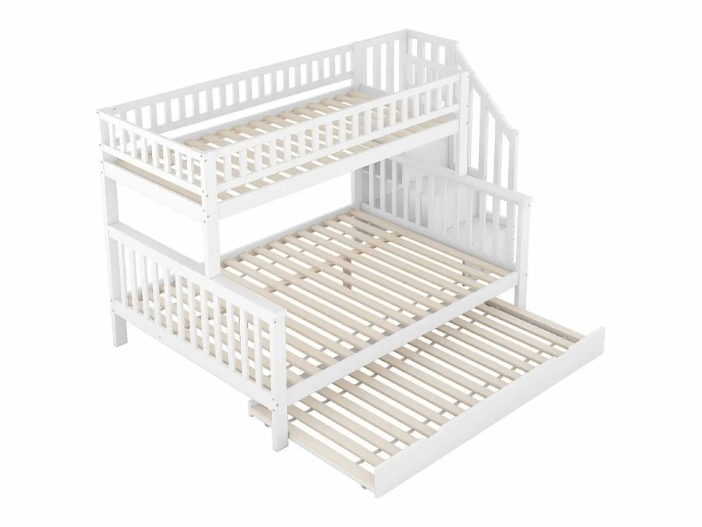 Hauss Spole Litera 90x200 cm y 140x200 cm con cama nido 90x190 cm - Escalera de almacenaje - Madera blanca Blanco Sale