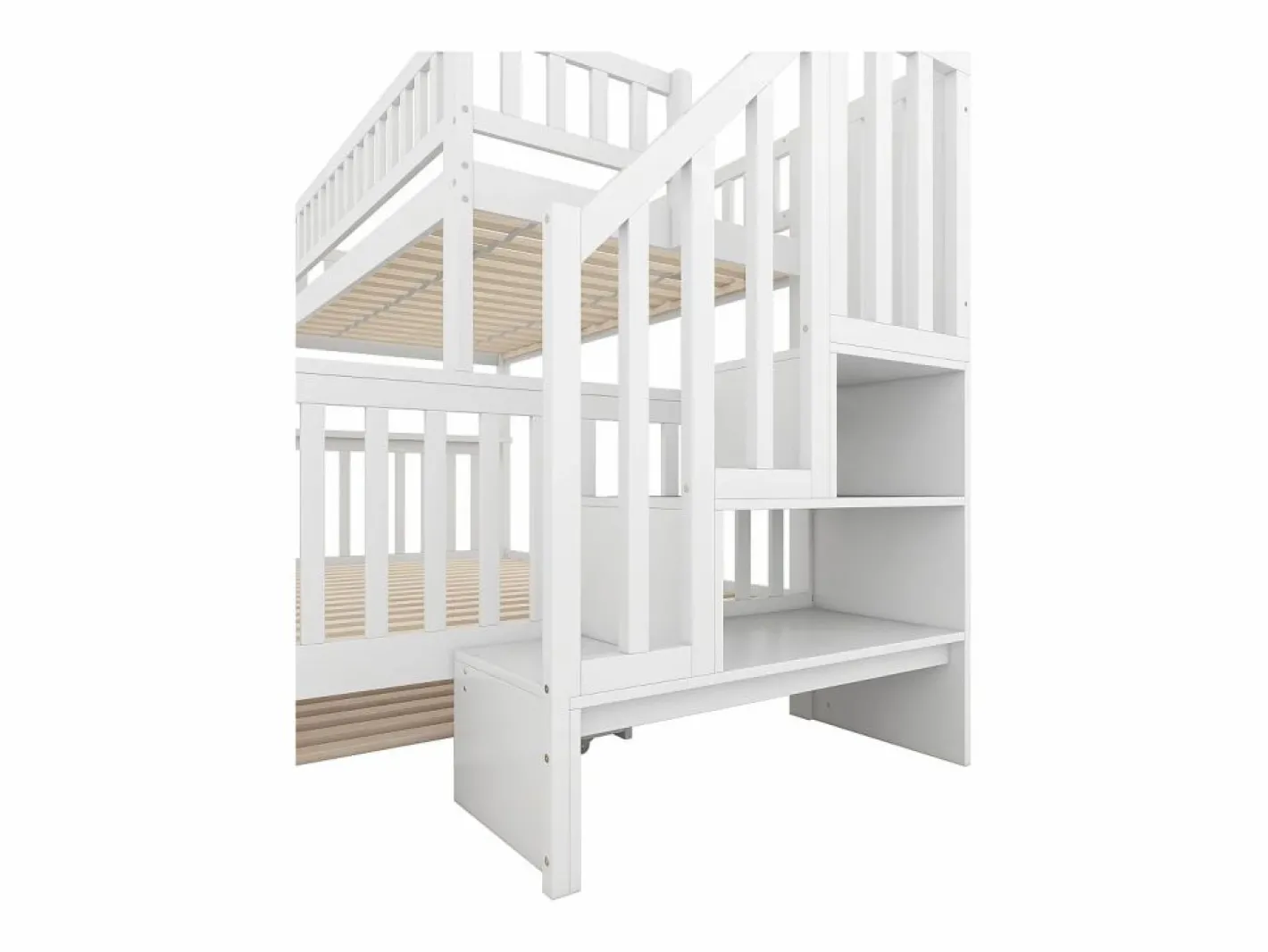 Hauss Spole Litera 90x200 cm y 140x200 cm con cama nido 90x190 cm - Escalera de almacenaje - Madera blanca Blanco Sale