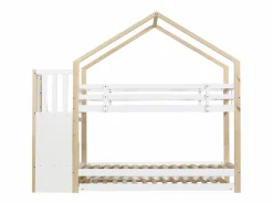 ModernLuxe Litera 90x200cm + cama nido 90x190cm - cama nido infantil con escalera de almacenaje - madera maciza - Blanco Discount