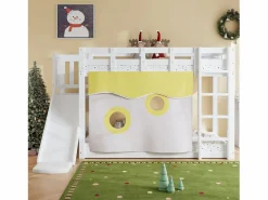 Litera 90x200cm cama infantil estilo moderno protección anticaídas madera para habitación infantil (Sin colchón) Blanco Hot