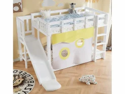Litera 90x200cm cama infantil estilo moderno protección anticaídas madera para habitación infantil (Sin colchón) Blanco Hot