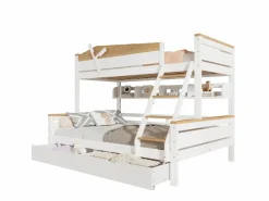 ModernLuxe Litera 90x200cm y 140x200cm - con escalera, estantes y 2 cajones - madera de pino y MDF - Blanco Online