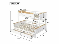 ModernLuxe Litera 90x200cm y 140x200cm - con escalera, estantes y 2 cajones - madera de pino y MDF - Blanco Online