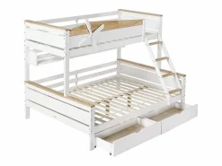 ModernLuxe Litera 90x200cm y 140x200cm - con escalera, estantes y 2 cajones - madera de pino y MDF - Blanco Online