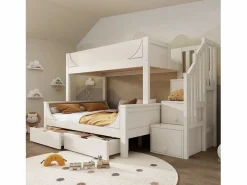 ModernLuxe Cama Litera|literas 90×200 cm +140×200 cm - escalera con almacenamiento - con 2 cajones - Madera maciza + MDF - (sin colchón)