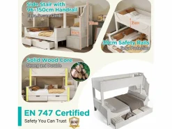 ModernLuxe Cama Litera|literas 90×200 cm +140×200 cm - escalera con almacenamiento - con 2 cajones - Madera maciza + MDF - (sin colchón)