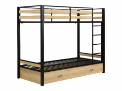 Vente-unique Literas 2 x 90 x 190 cm 1 cajón metal y MDF color natural y negro - CASIDIA Negro / Color natural claro New