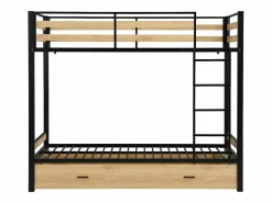 Vente-unique Literas 2 x 90 x 190 cm 1 cajón metal y MDF color natural y negro - CASIDIA Negro / Color natural claro New