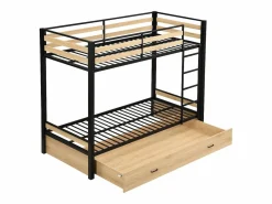 Vente-unique Literas 2 x 90 x 190 cm 1 cajón metal y MDF color natural y negro - CASIDIA Negro / Color natural claro New