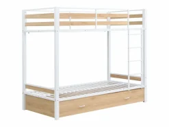 Literas 2 x 90 x 190 cm 1 cajón metal y MDF color natural y blanco - CASIDIA^Vente-unique New