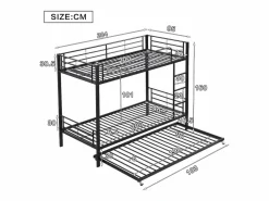 Merax Cama Litera|Literas 2 x 90 x 200 cm + cama nido 90 x 190 cm - metal -