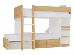 Vente-unique Literas 2 x 90 x 190 cm con escritorio y almacenamiento natural y blanco - LOMIDEN Color natural claro / Blanco Online
