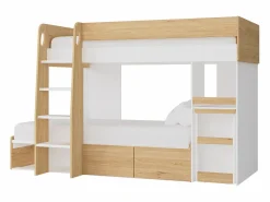 Vente-unique Literas 2 x 90 x 190 cm con escritorio y almacenamiento natural y blanco - LOMIDEN Color natural claro / Blanco Online