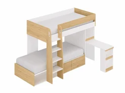 Vente-unique Literas 2 x 90 x 190 cm con escritorio y almacenamiento natural y blanco - LOMIDEN Color natural claro / Blanco Online