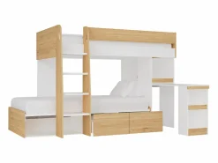 Vente-unique Literas 2 x 90 x 190 cm con escritorio y almacenamiento natural y blanco - LOMIDEN Color natural claro / Blanco Online