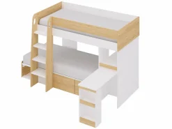 Vente-unique Literas 2 x 90 x 190 cm con escritorio y almacenamiento natural y blanco - LOMIDEN Color natural claro / Blanco Online