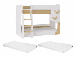 Literas 2 x 90 x 190 cm en blanco y natural + colchones - PILATI^Vente-unique Hot